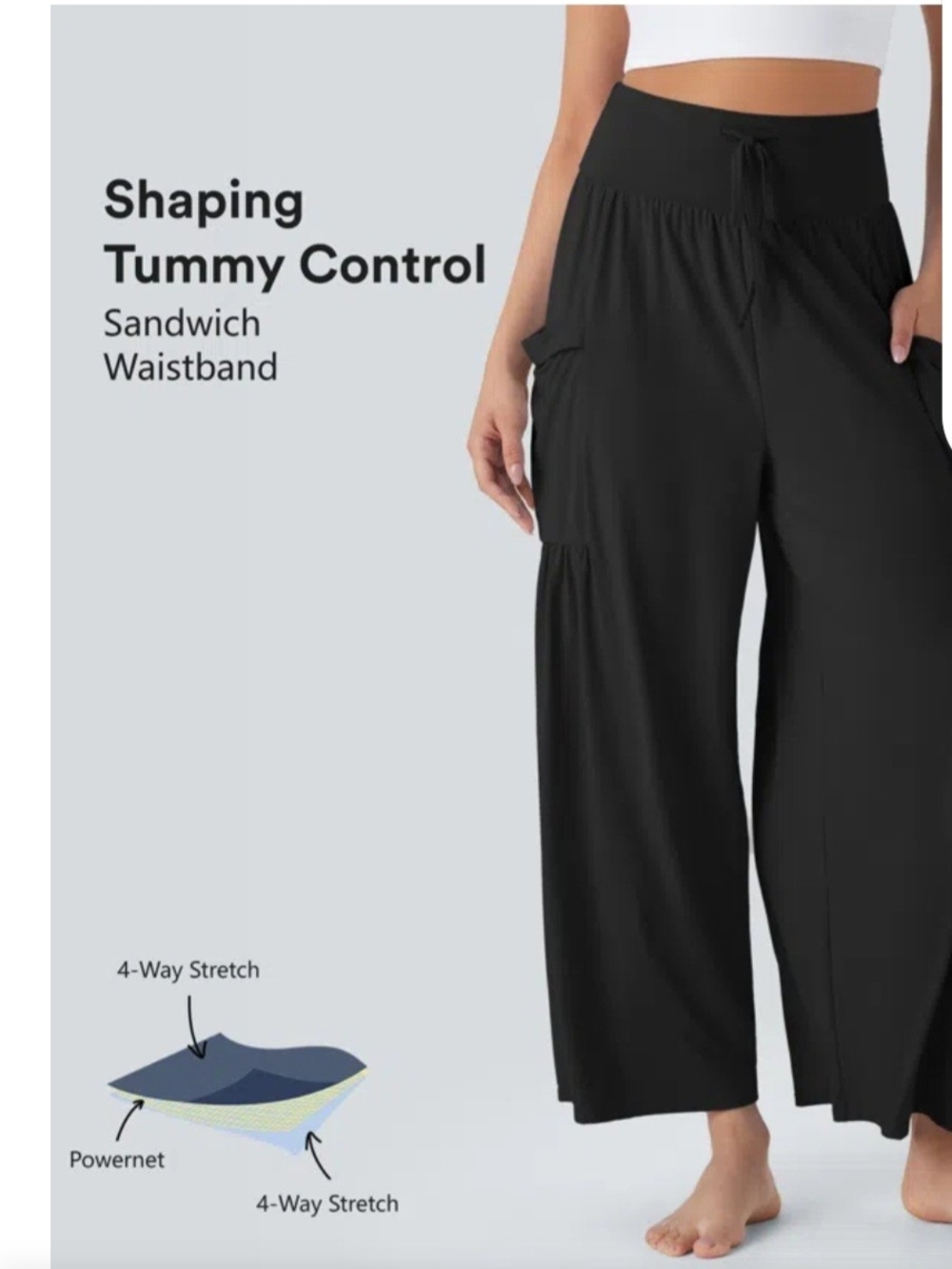 HALARA Black Wide-Leg Shaping Pants with Pockets